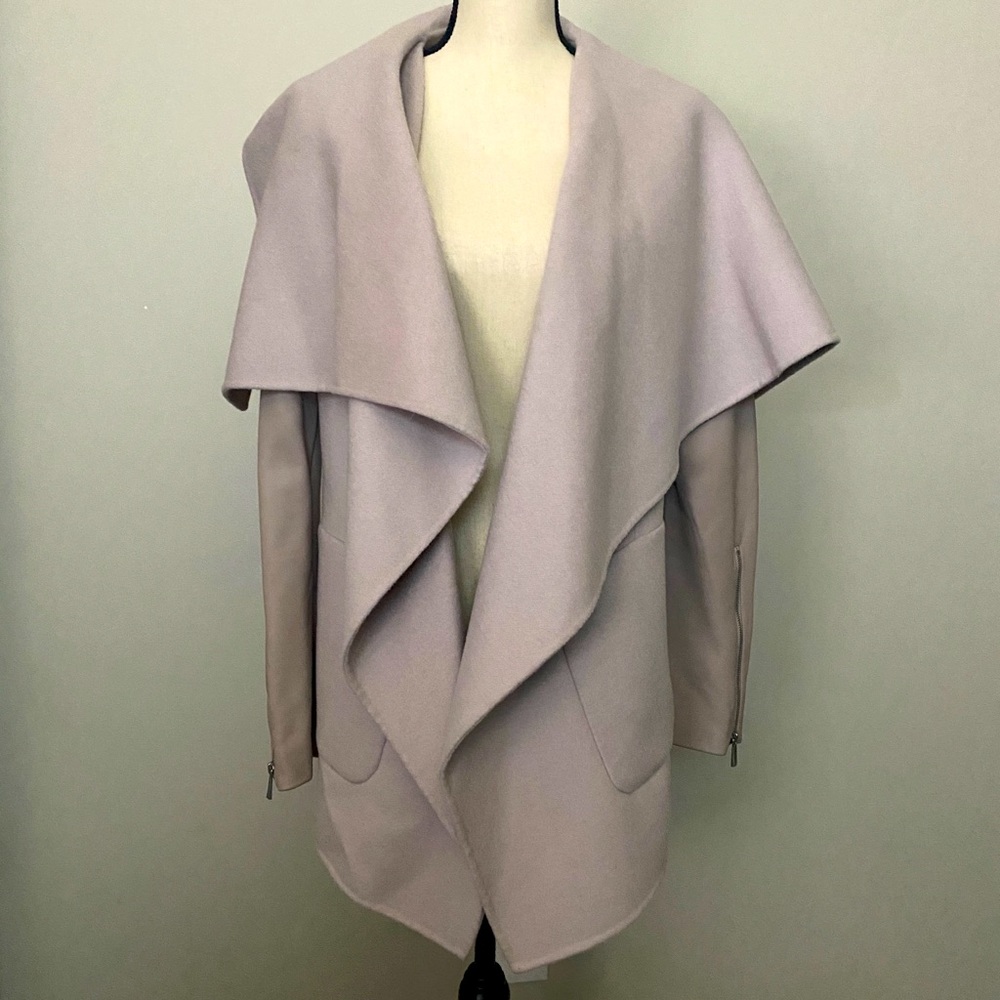 Bcbgmaxazria Wool and Lamb Leather shawl Jacket Sz M